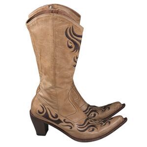 Kobra Leather Heeled Western Boots w Embroidery Made in Italy Sz 39.5‎